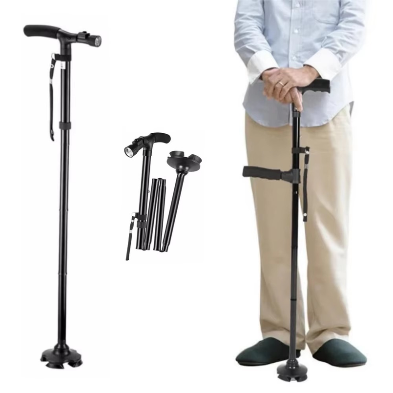 LED 라이트가 장착된 접이식 지팡이, 높이 조절 가능 - Folding Walking Sticks Hiking Adjustable 리뷰 및 가격