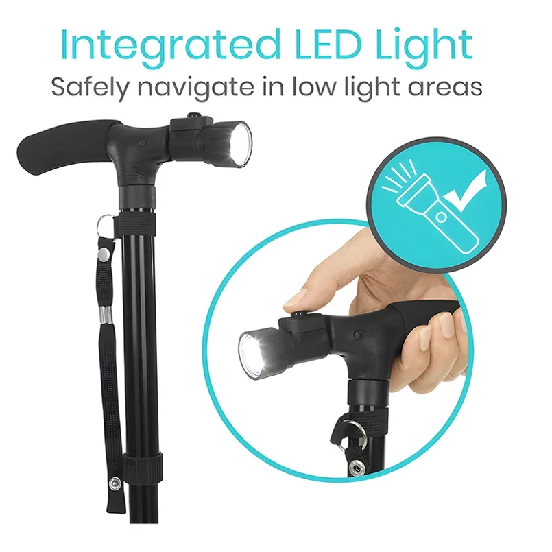 LED 라이트가 장착된 접이식 지팡이, 높이 조절 가능 - Folding Walking Sticks Hiking Adjustable 리뷰 및 가격
