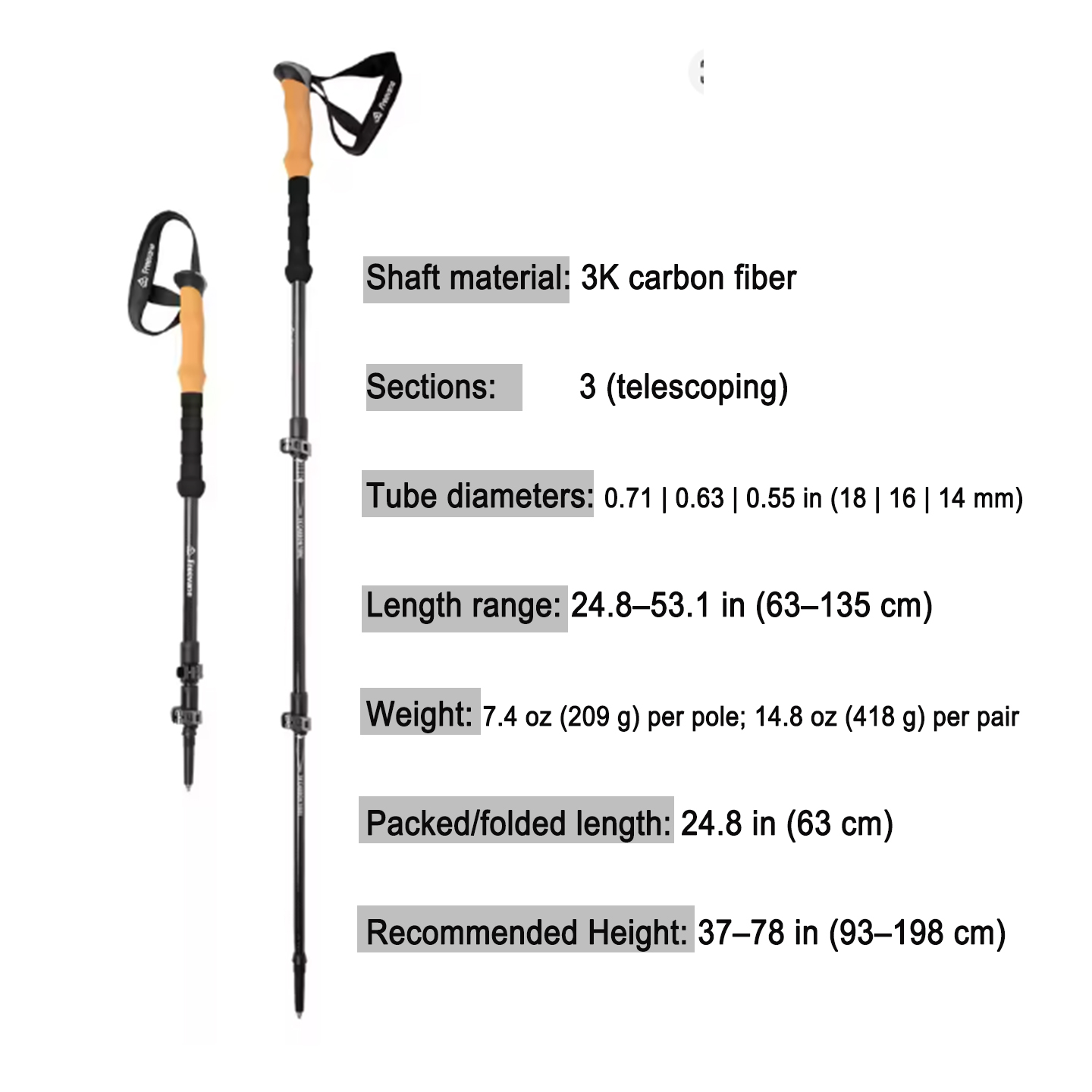 초경량 텔레스코픽 3K 카본 파이버 트레킹 폴 (1쌍) - Carbon Fiber Trekking Poles Ultralight Pair 리뷰 및 가격